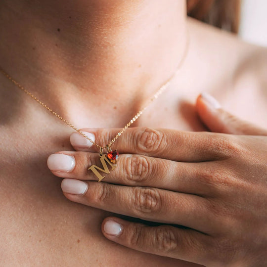 ABBY | INITIAL NECKLACE WITH BIRTHSTONE