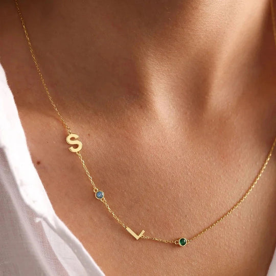 PASSION | INITIAL NECKLACE WITH BIRTHSTONES